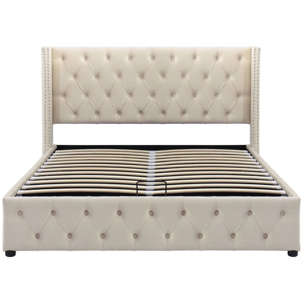 Letto Imbottito Matrimoniale ¨C MINIMAL ¨C Velluto Nero Beige 140x190 Idraulico con Rivetti