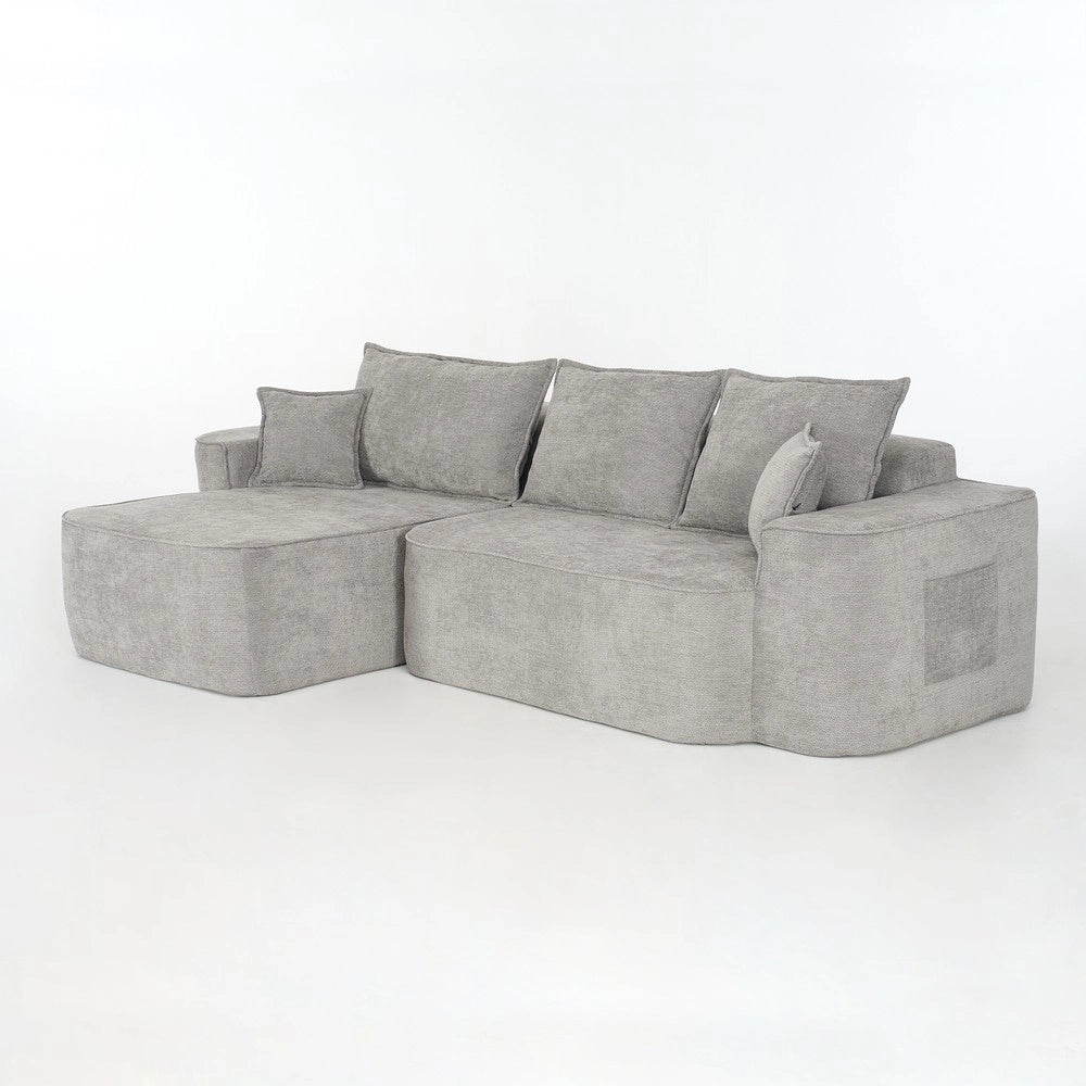 Divano angolare con chaise longue ¨C Minimal ¨C grigio chenille 262cm imbottito morbido
