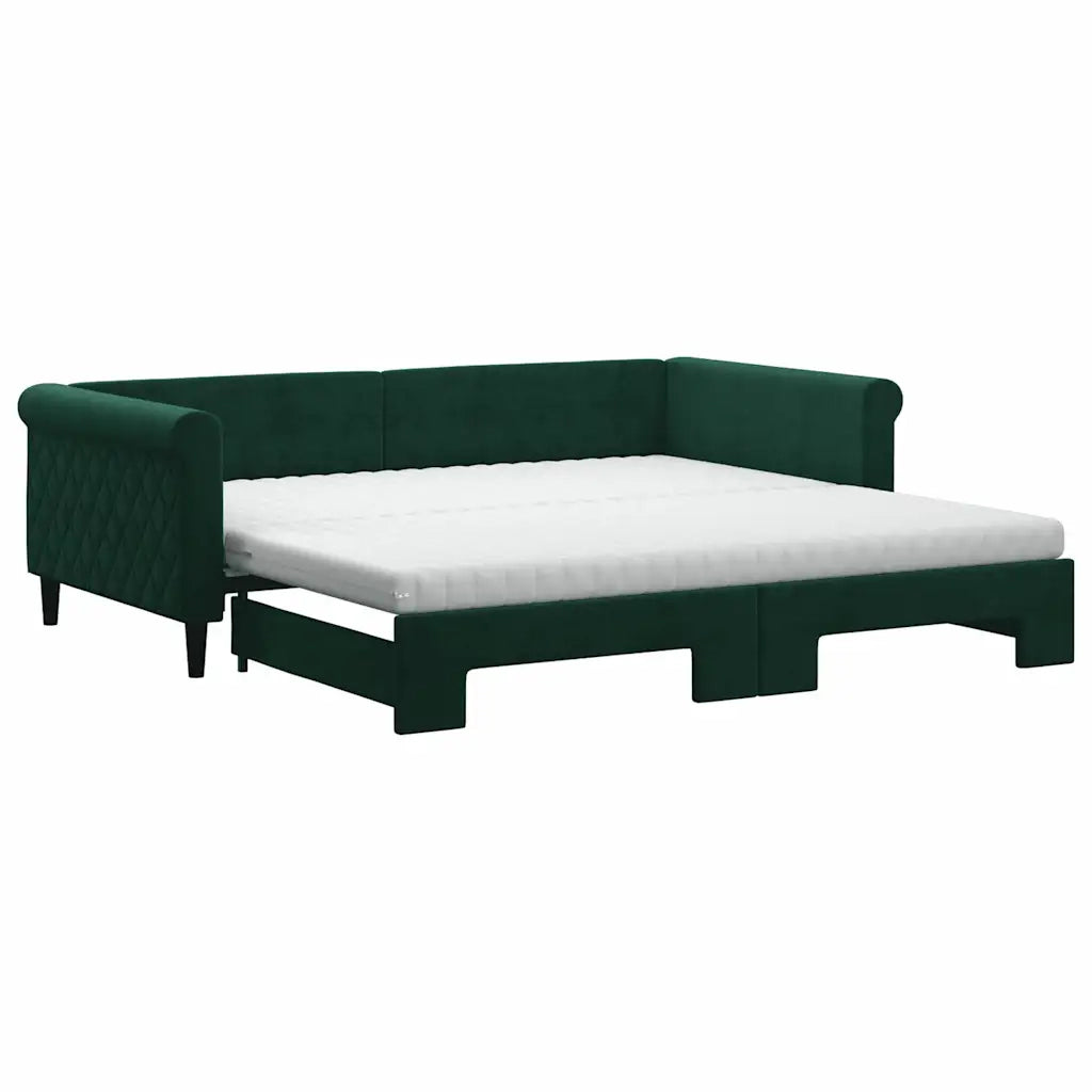 Divano Letto Estraibile Materassi Verde Scuro 100x200 Velluto