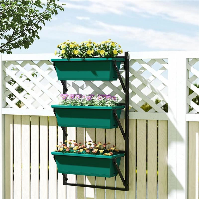 FIORIERA DA ESTERNO VERTICALE E 3 VASI PER PIANTE IN PLASTICA CON FORI DI DRENAGGIO 56X42X100 CM VERDE