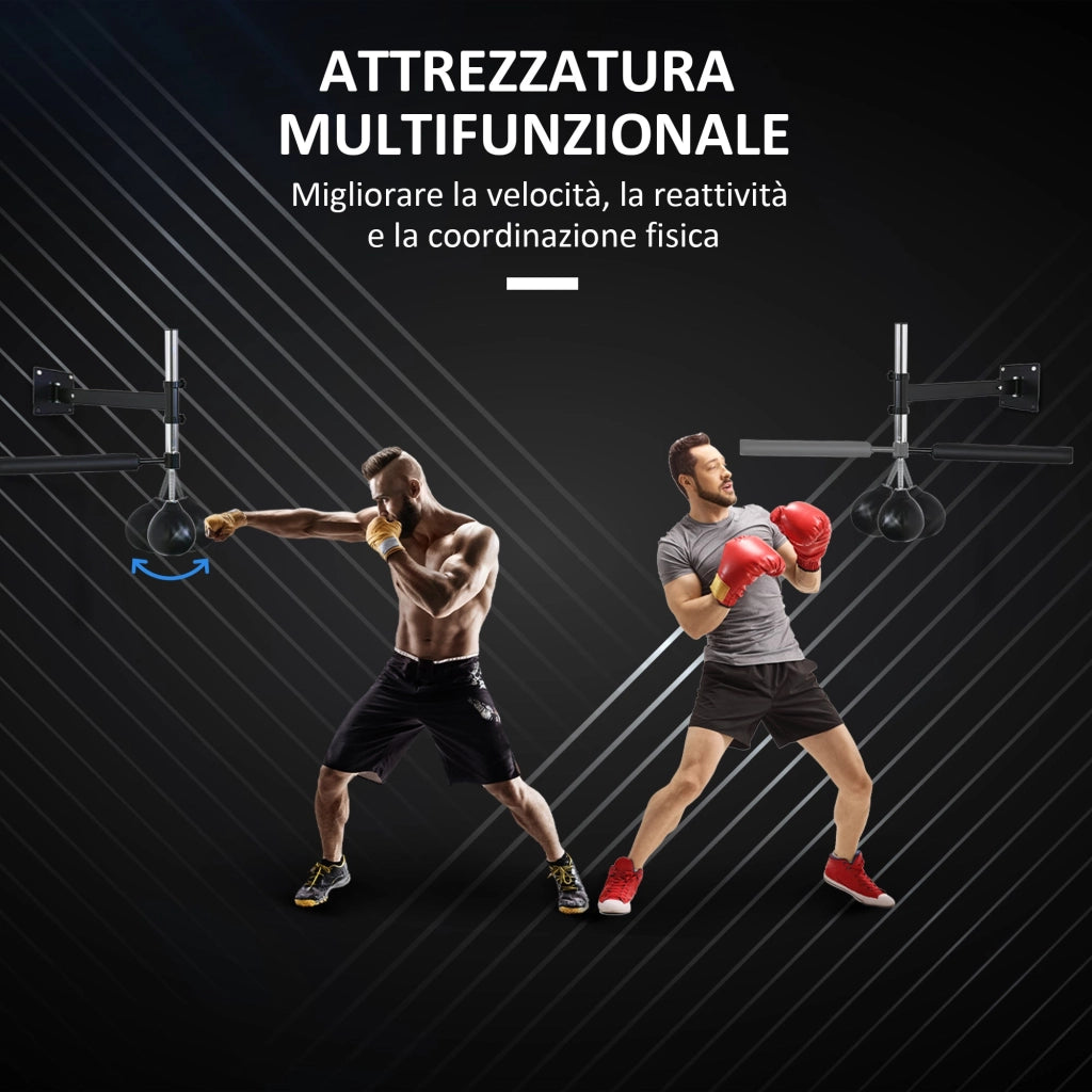 Speed Bag a Parete per Boxe e MMA ad Altezza Regolabile con Asta 79x72x20 cm in Acciaio e PU Nero