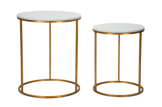 Tavolinetti Simply Marble Coppia Ø52x63-42x53 cm in Ferro e Marmo Oro e Bianco