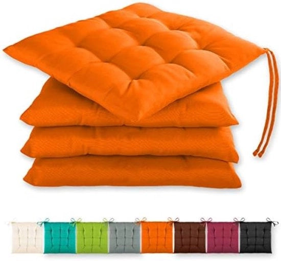 Set di 4 cuscini da divano 40x40x3cm con cinturini di fissaggio per uso interno ed esterno - Arancione