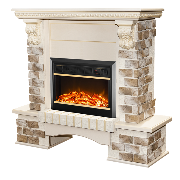 Camino Elettrico da Pavimento 109x110x33 cm Effetto Fiamma 1500W Topaz & Mars Avorio