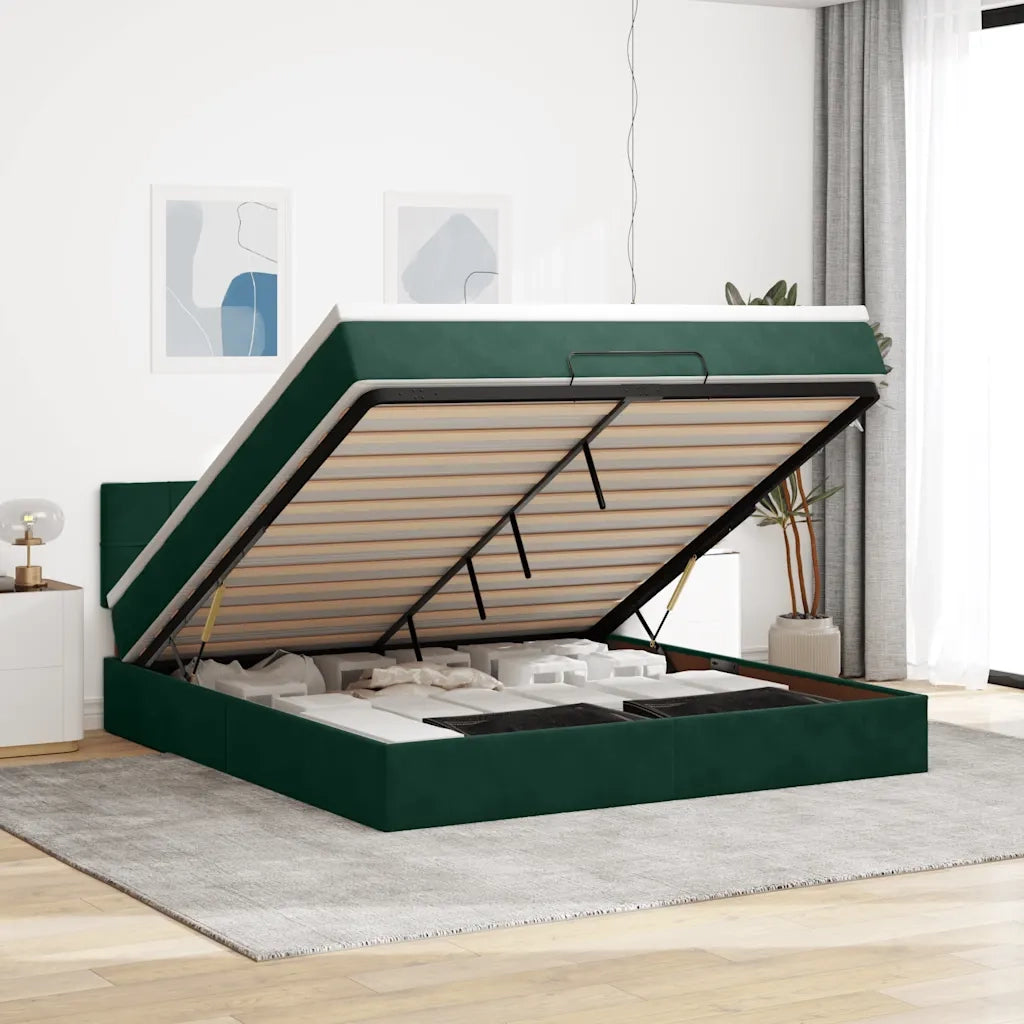 Struttura Letto Pouf con Materasso 160x200 cm in Velluto