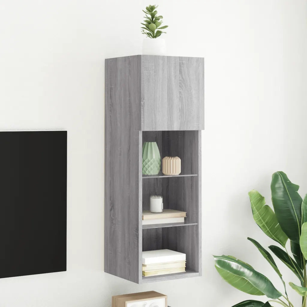 Mobile TV con Luci LED-Credenza per TV Grigio Sonoma 30,5x30x90 cm