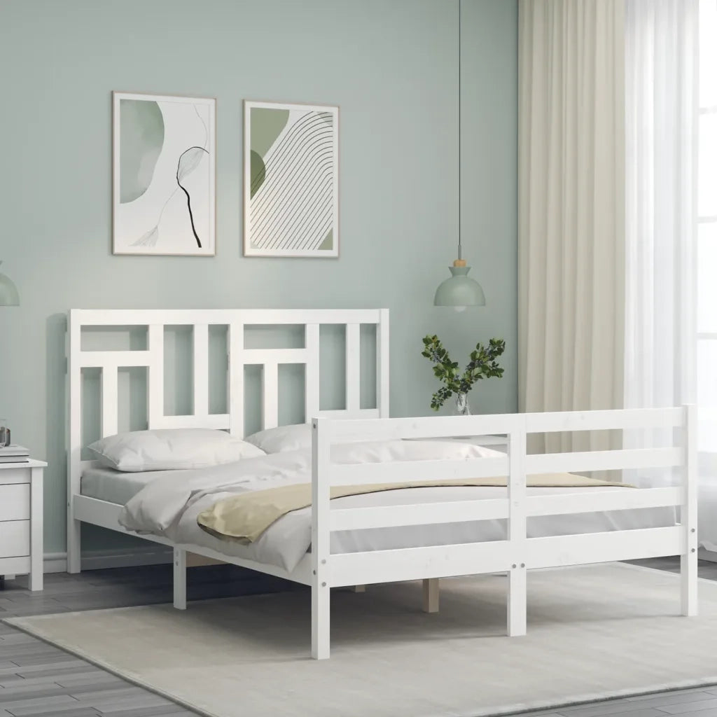 Giroletto con Testiera-Struttura Letto con testiera Bianco 140x200 cm in Legno Massello 524536