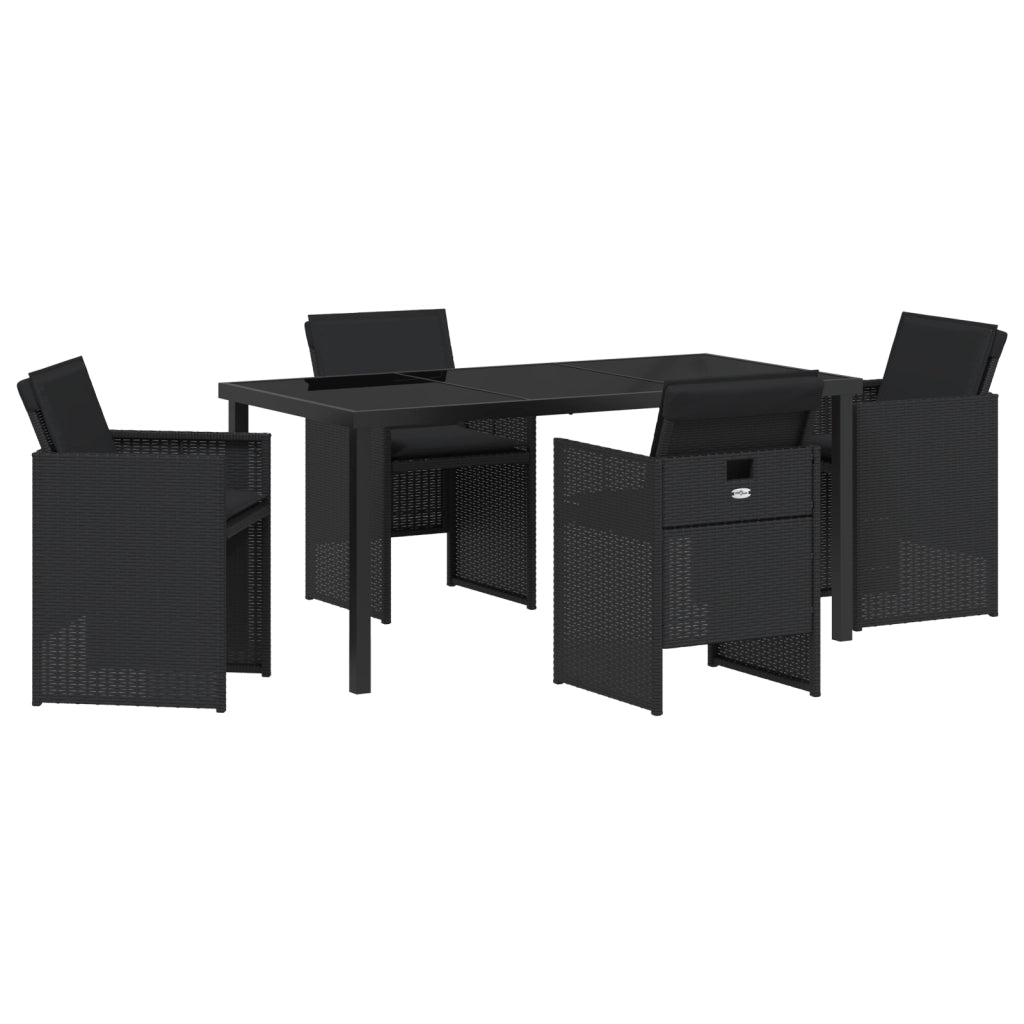 Set da Pranzo da Giardino da 5 Pezzi con Cuscini Rattan Poliestere Nero
