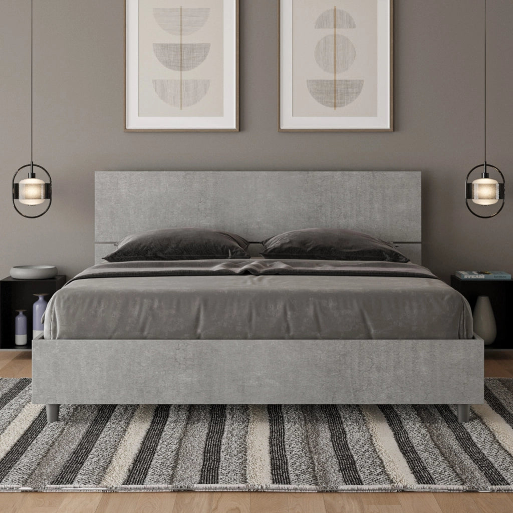 BS COM Letto matrimoniale contenitore doppia alzata 160x190 testata inclinata cemento