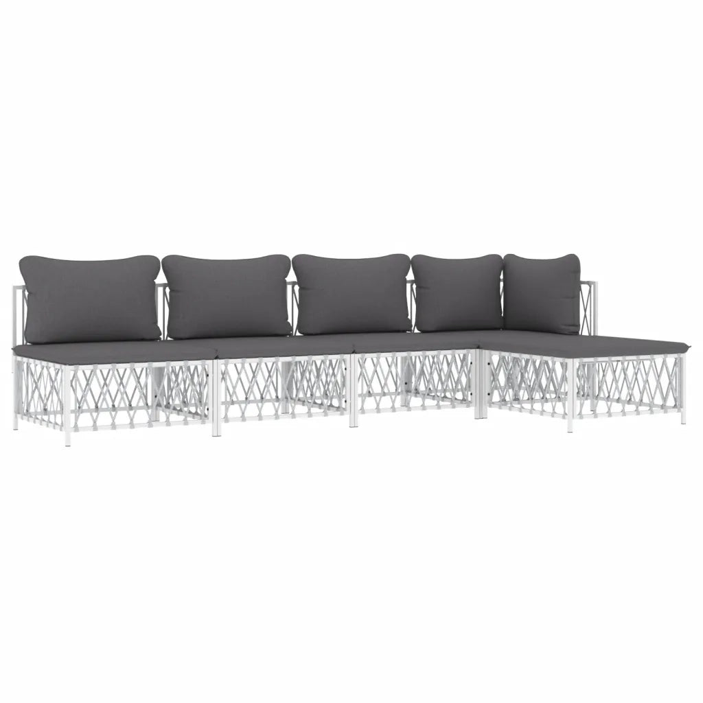 Set Salotto da Giardino 5 pz con Cuscini in Acciaio Bianco 3186856