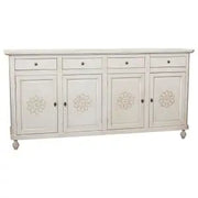 Credenza base napoletana Shabby chic 4 ante bianco anticato con decoro rosone