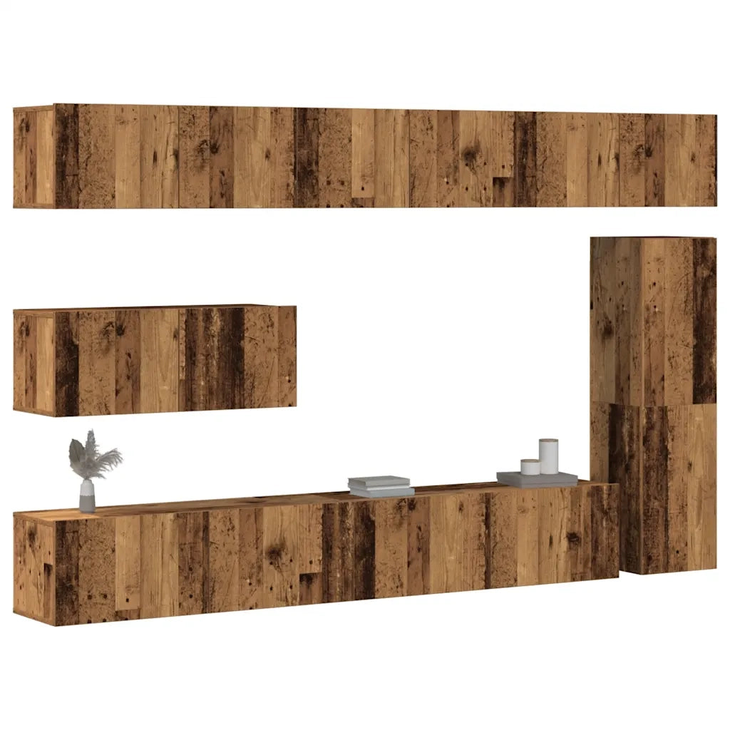 Set Mobile TV 7 pz | Armadietto TV | Mobile Porta TV Montato a Parete Legno Antico in Truciolato