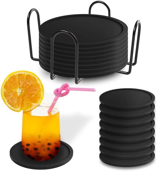 Set di 8 sottopiani in silicone per bicchieri, sottopiani rotondi in design per bicchieri in vetro per tazze, bicchieri e bicchieri per tavolo