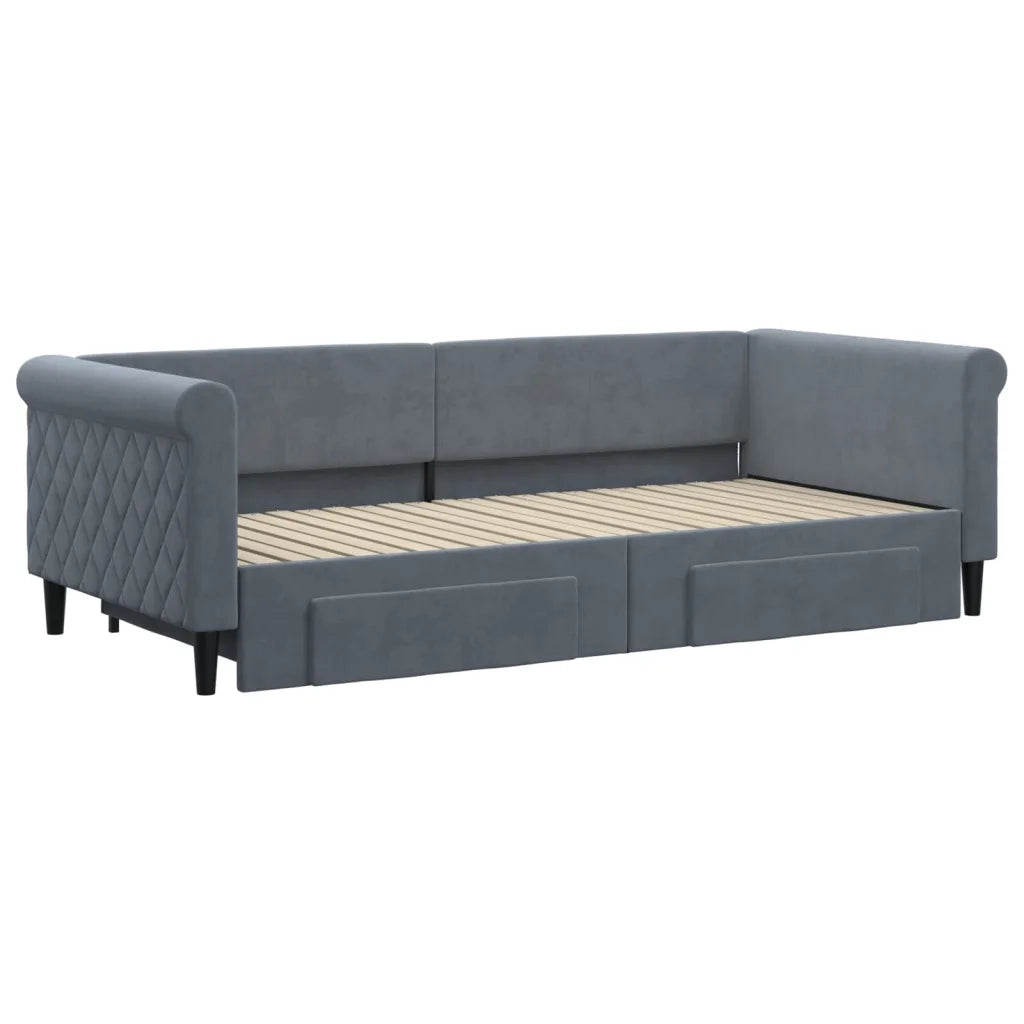 Divano Letto Estraibile Cassetti-Sofa Letto-Daybed Grigio Scuro 90x200cm Velluto 693722