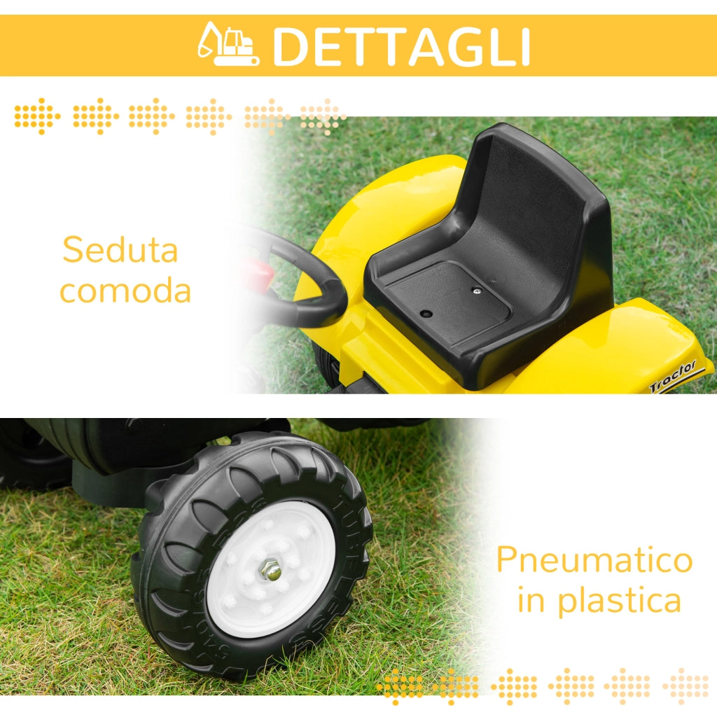 EasyComfort Ruspa Giocattolo a Pedali per Bambini 3-6 Anni con 6 Ruote, in Acciaio e Plastica, 107x42x71 cm, Giallo