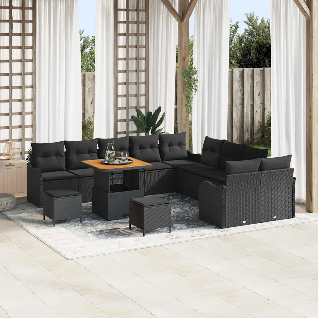 Set Divano da Giardino con cuscino con cuscino 13 pcs Nero