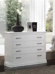 Comò Clara in legno massiccio Shabby chic bianco 4 cassetti