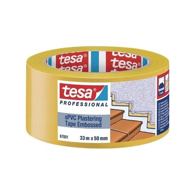 Tesa 67001-00001-00 Professional Nastro per Intonaco sPVC Goffrato 33 m x 50 mm Resistente UV colore Giallo