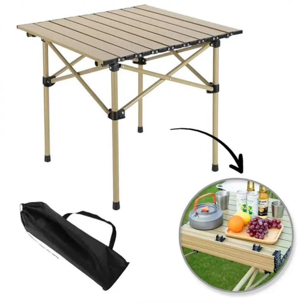 Trade Shop - Tavolo Pieghevole Da Esterno Portatile Da Campeggio Giardino Balcone Pic Nic Beige 632834 -