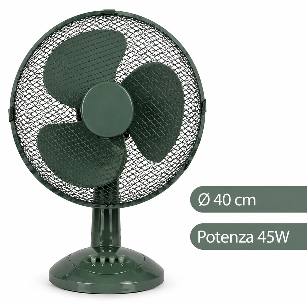 Ventilatore da Tavolo Autoportante Verde Potenza 45W Diametro 40cm 3 Velocità