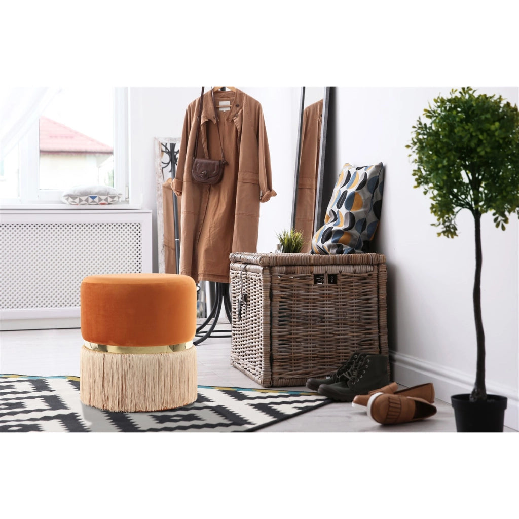 Pouf Rebecca Arancione e Oro con Frange