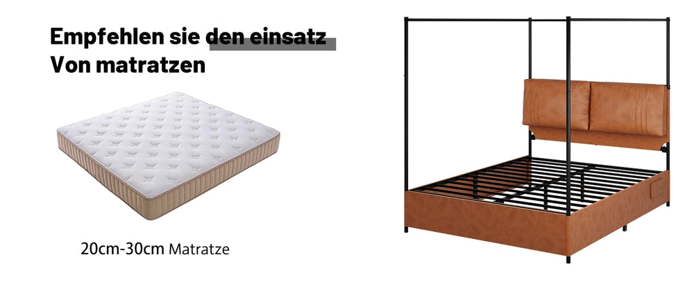 Letto Imbottito in Pelle con Cuscini ¨C MINIMAL ¨C 140x200, Nero, Metallo
