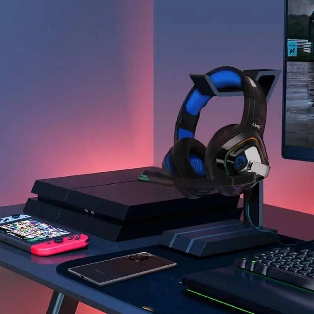Trade Shop - Cuffie Cablate Stereo Con Microfono Jack Usb Luci Rgb Led Gaming Film Pc Gm6066 -