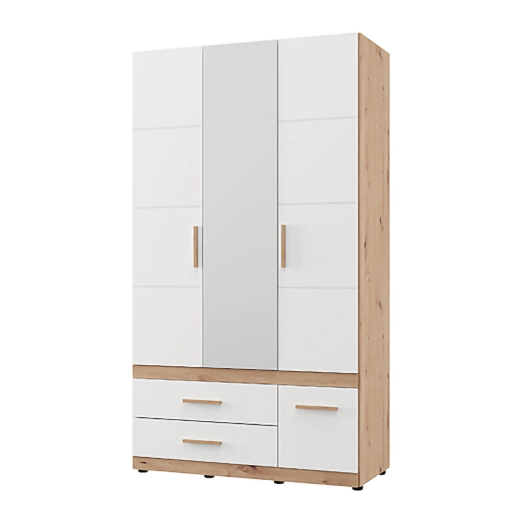 Armadio Camera da Letto Yelapa, Guardaroba 3 Ante Appendiabiti, 117x52 cm Bianco Opaco