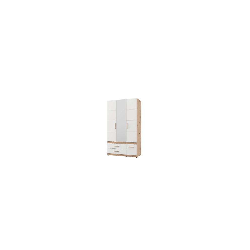 Armadio Camera da Letto Yelapa, Guardaroba 3 Ante Appendiabiti, 117x52 cm Bianco Opaco