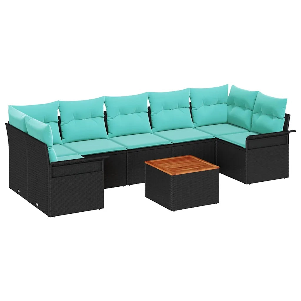 Set Divano da Giardino con cuscino 8 pcs Nero polyrattan 3347298