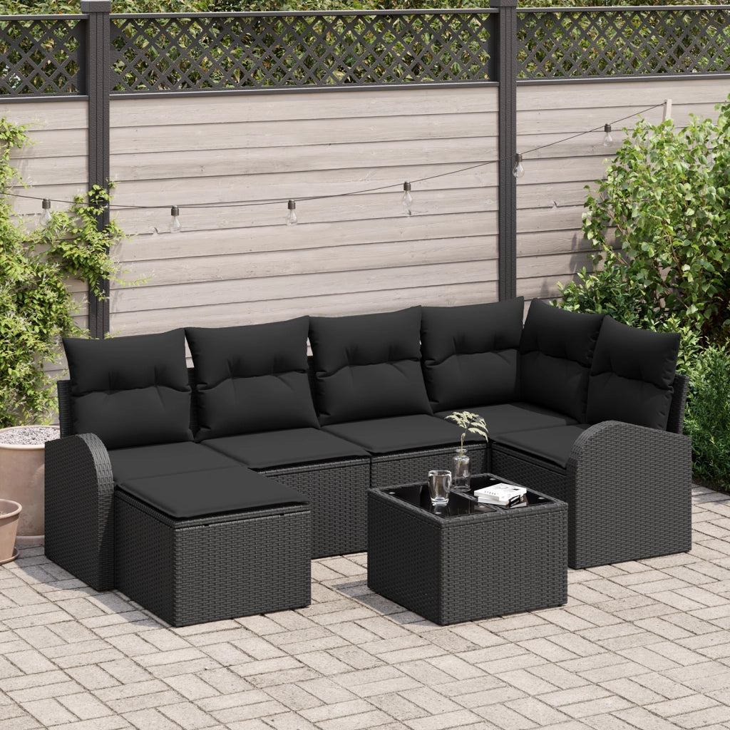 Set di divani da giardino  7 pezzi con cuscini Beige in Rattan Sintetico