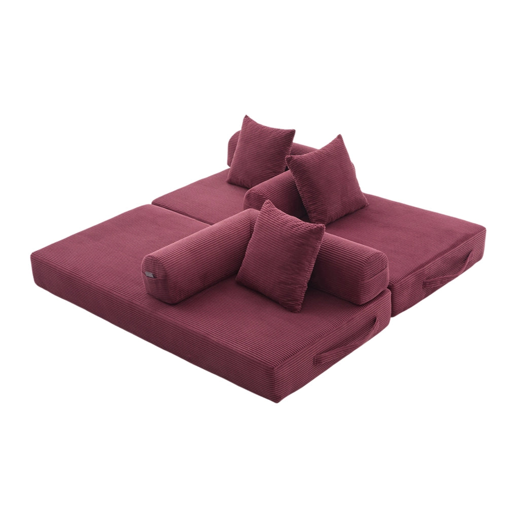 Divano 200x94x67 cm modulare in velluto a coste rosso vino