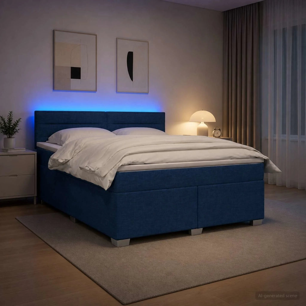 Letto con Box Spring, Materasso e LED Blu 180 x 200 cm Tessuto 3452000