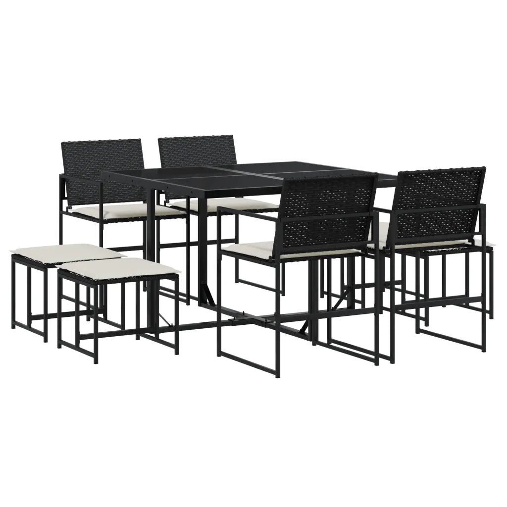 Set da Pranzo da Giardino 9 pz | Set Salotto da Giardino con Cuscini Nero in Polyrattan