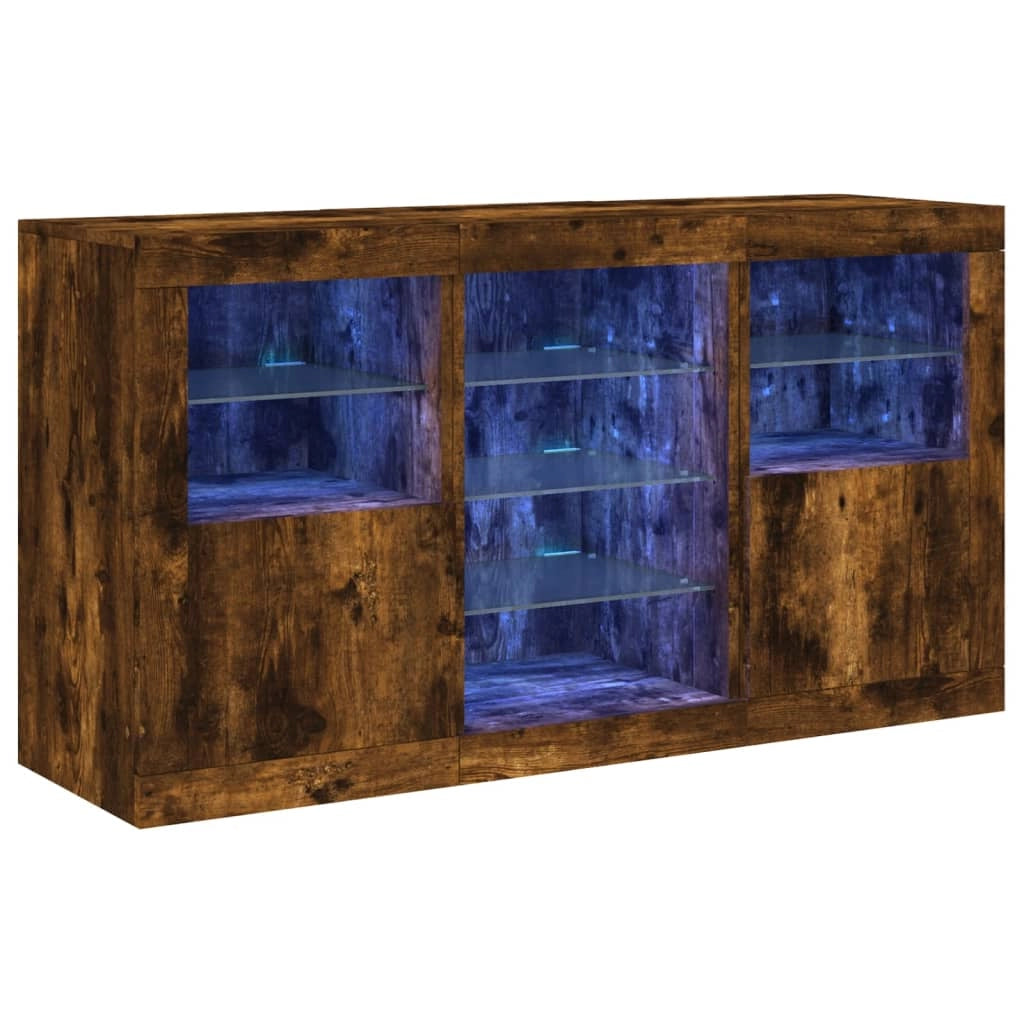 Credenza cassettiera armadio mobile contenitore organizer per cucina soggiorno salotto con luci LED 123 x 37 x 67 cm marrone 02_0029868