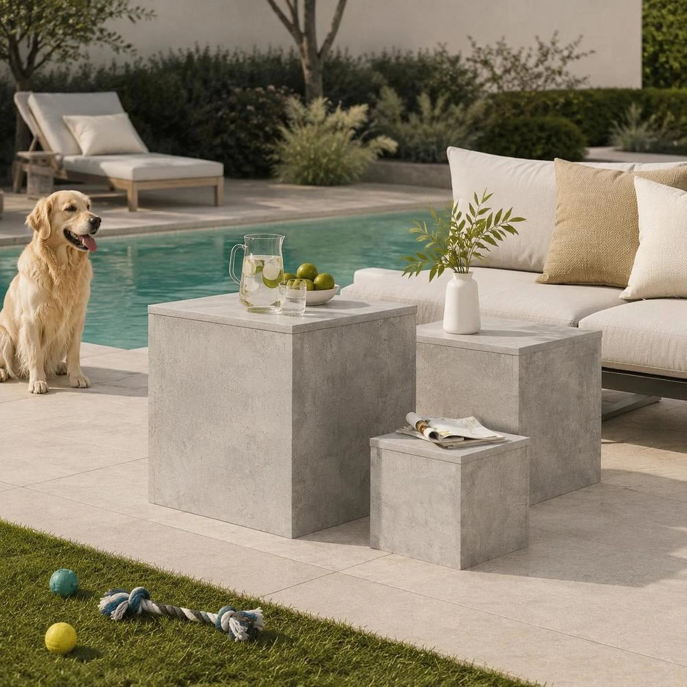 Side Tables, 3-piece Set, Concrete Grey, Wood-based Material
