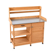 Gröunden - Tavolo da Lavoro per Giardinaggio 102x125x41,4 cm con Ripiano in Metallo e Armadietto in Legno massello