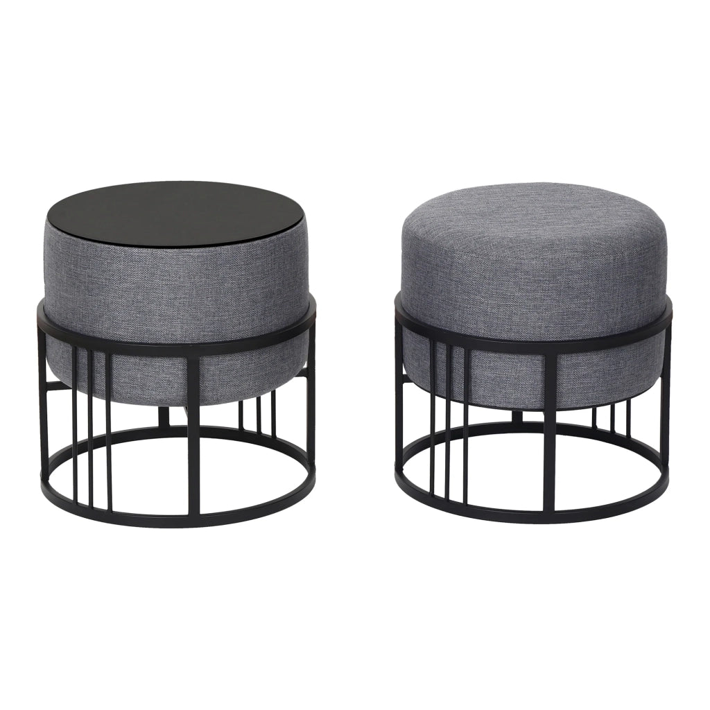 Set di 2 pouf impilabili design moderno e senza tempo multifunzionali rotondi grigio scuro 03_0009695