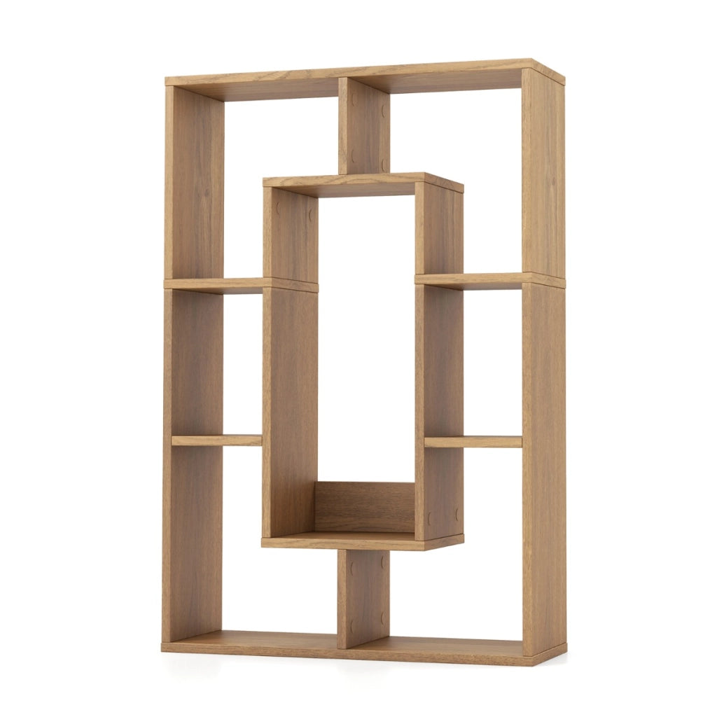 Libreria geometrica a 7 cubi-Moderna scaffale aperto da pavimento con dispositivo anti-ribaltamento per studio Naturale