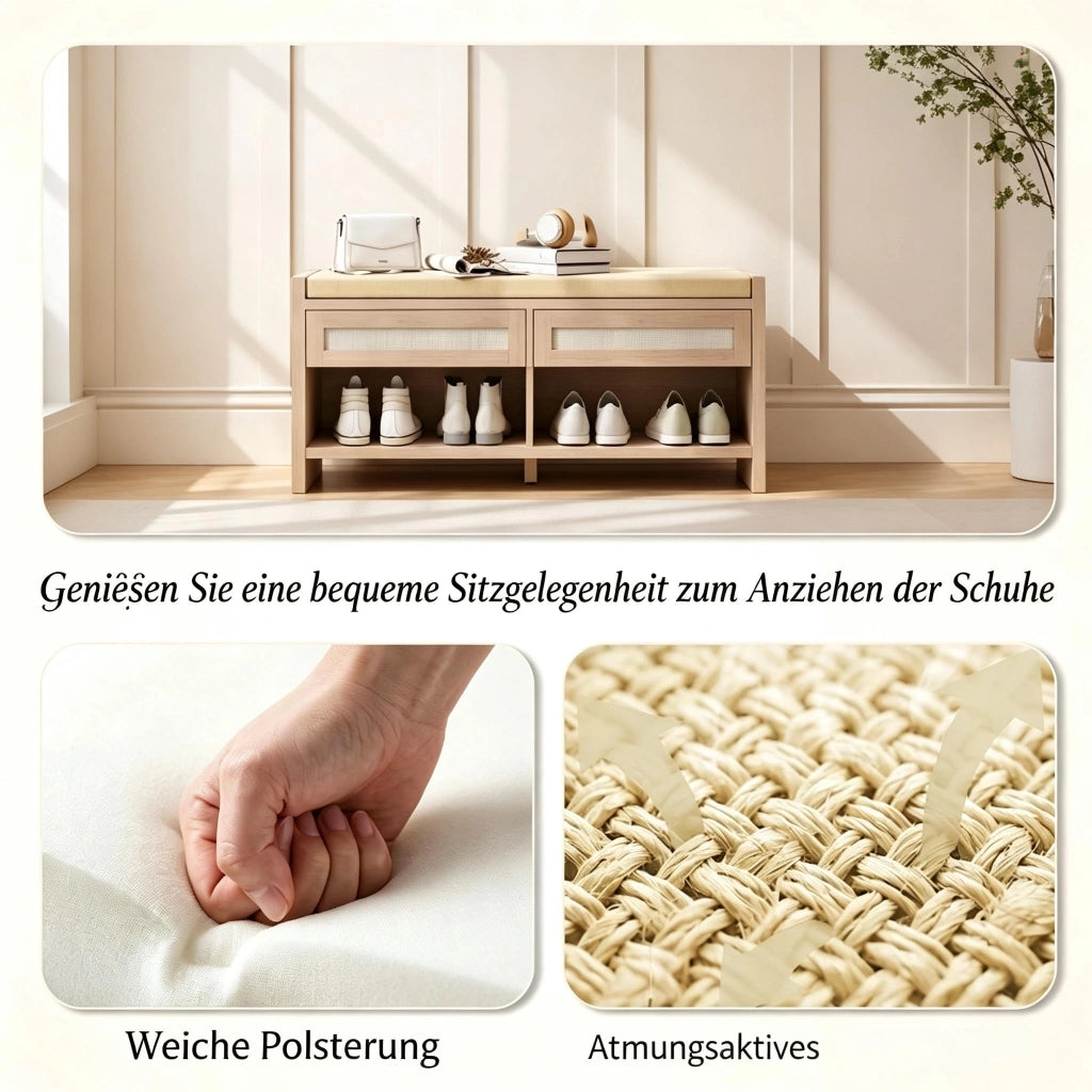 PANCA SCARPIERA 108x35x50 cm Effetto legno chiaro in MDF e rattan PE