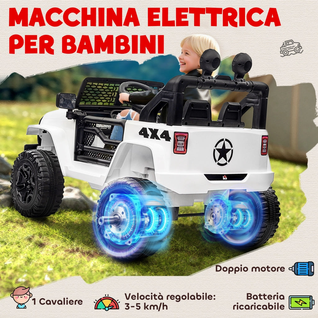Macchina Elettrica per Bambini Jeep Fuoristrada con Telecomando e 2 Velocit¨¤, 100x65x72 cm, Bianco