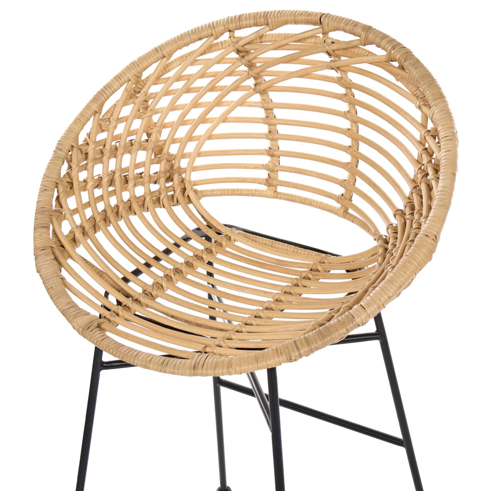 Set di 2 sedie da bar in rattan naturale con struttura in ferro, stile industriale e boho, per interni
