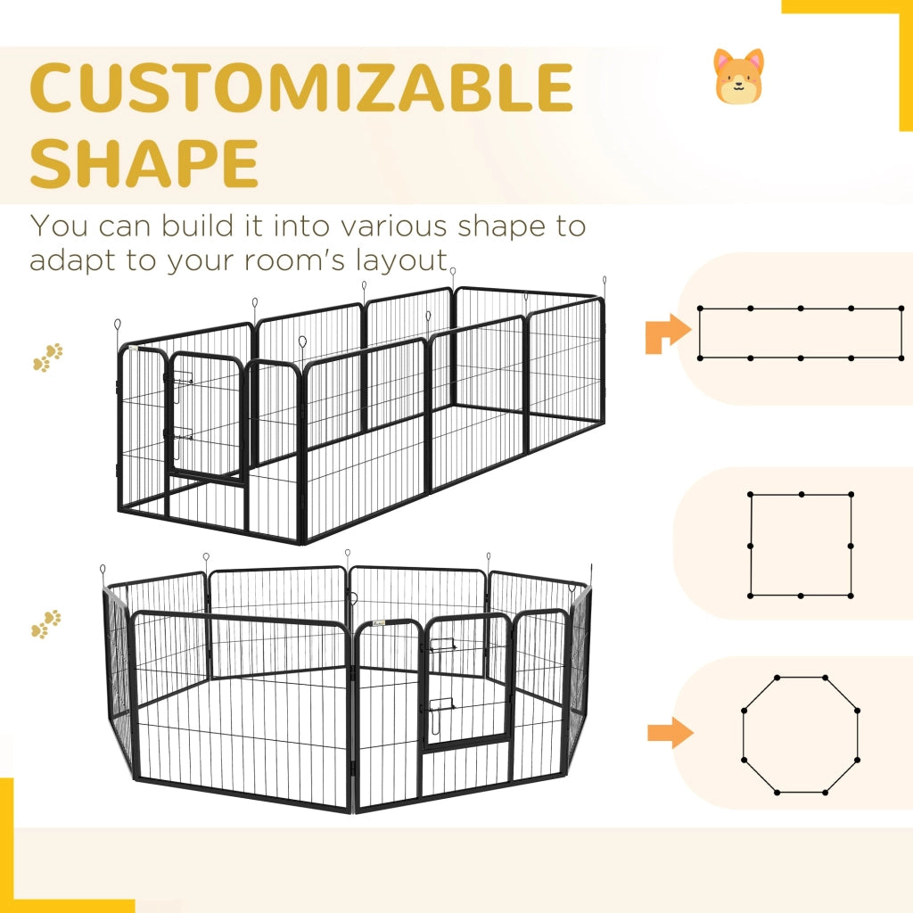 Recinto per Cani a 8 Pezzi Modulabili per Interno ed Esterno 80x60 cm in Acciaio  Nero