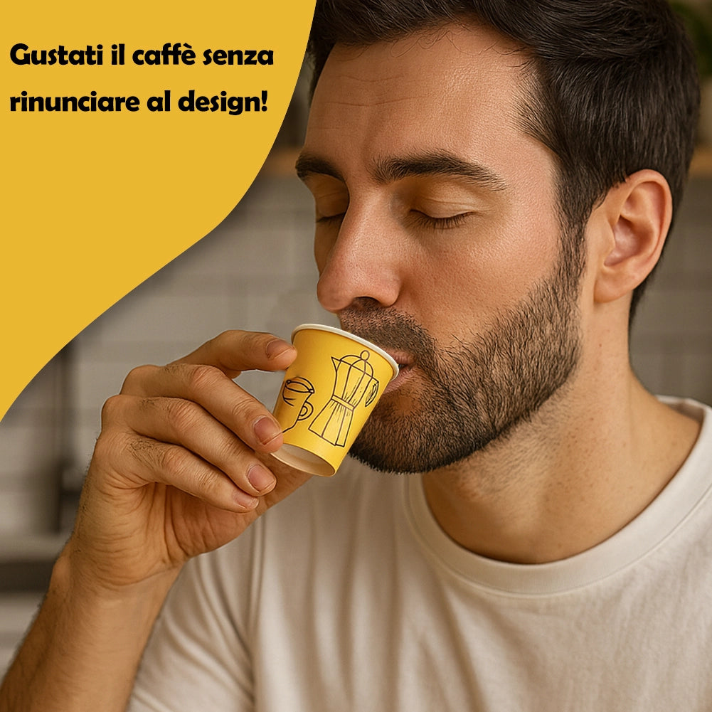1000 Bicchierini da Caffè Monouso Decoro Moka Bicchieri 75ml Usa e Getta