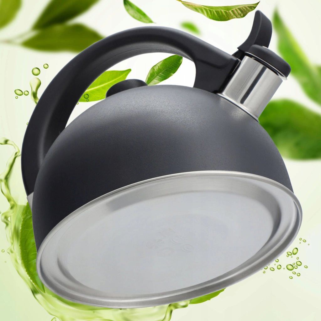 Bollitore a gas/induzione KADAX con fischietto, 1,7 l, in acciaio antracite, stile tradizionale.