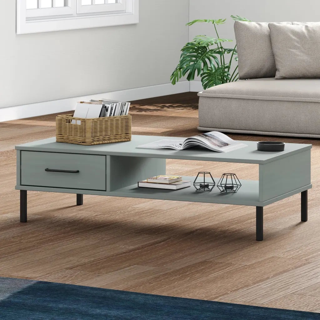 Tavolino Salotto-Tavolino da soggiorno-Tavolo Gambe Metallo Grigio Legno Massello Pino OSLO
