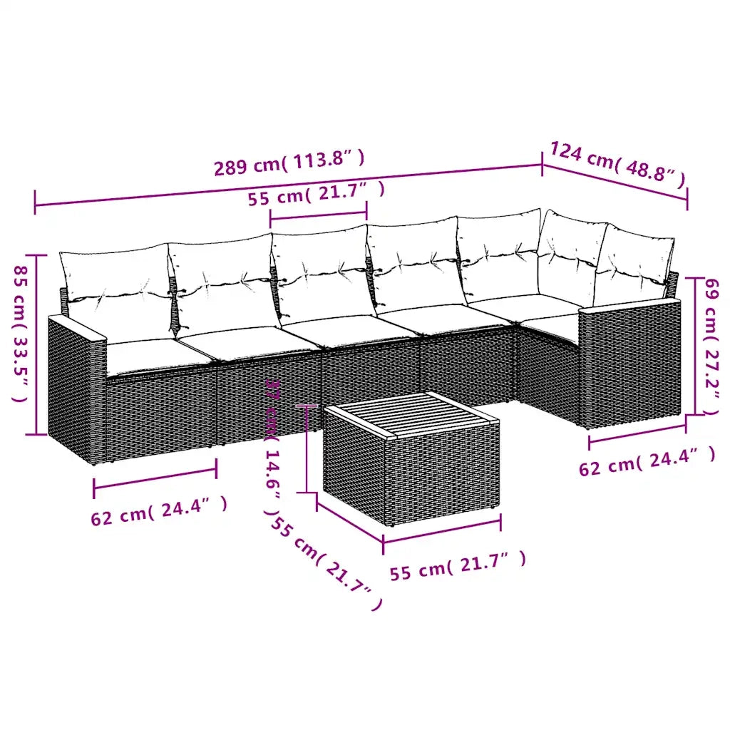 Set Divani da Giardino 7 pz con Cuscini Nero in Polyrattan 3225994