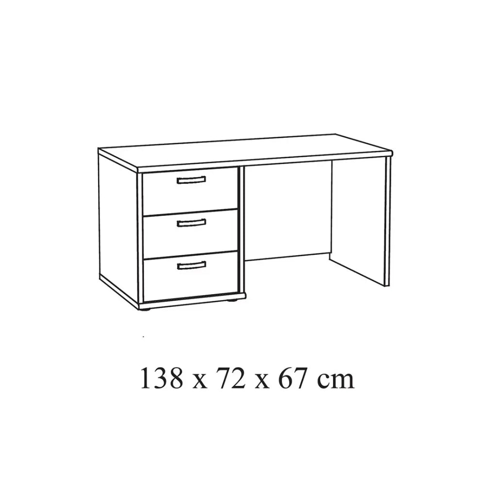 Scrivania per bambini robusta con 3 cassetti, collezione DANY, colore rovere chiaro.