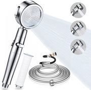 Douchekop con filtro, alta pressione con tubo 2M, 3 tipi di getto, risparmia acqua, maniglia con funzione di arresto, douchekop universale per spa, finitura cromata