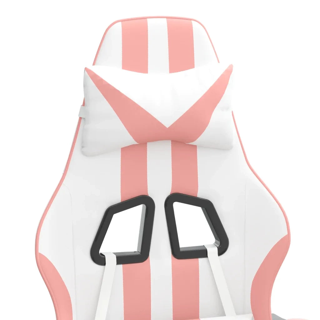 Sedia da Gaming | Sedia da e-sports Girevole Bianco e Rosa in Similpelle